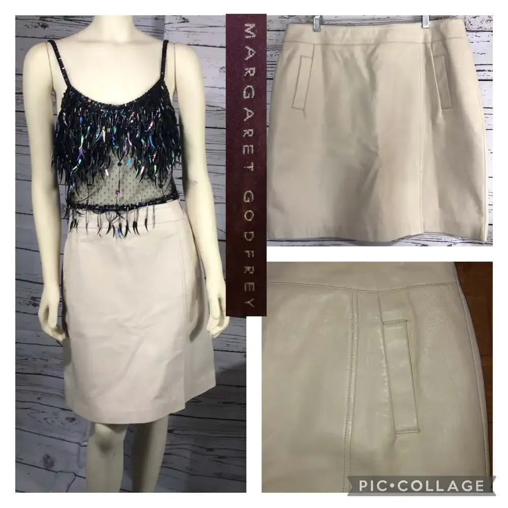 American Vintage Y2K Margaret Godfrey leather ivory skirt size 14
